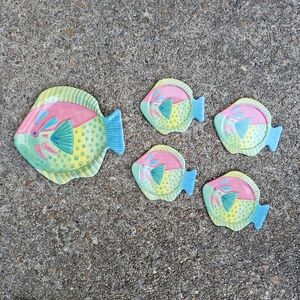 Maret Melamine Colorful Tropical Fish 1 Plate & 4 Coasters Set